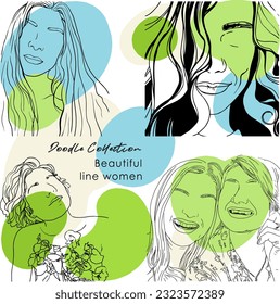 Carácter ficticio. Línea continua, dibujo de rostros y peinado, concepto de moda, mujer belleza minimalista, ilustración vectorial para camiseta, diseño de slogan estilo gráfico impreso