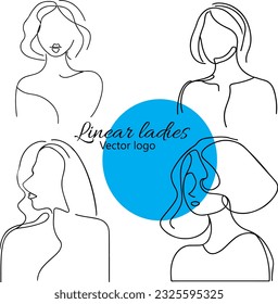 Fictional character. Continuous line, drawing of set faces and hairstyle, fashion concept, woman beauty minimalist, vector illustration for t-shirt, slogan design print graphics style