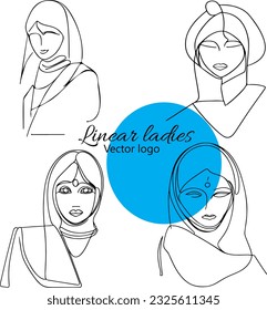 Fictional character. Continuous line, drawing of set faces and hairstyle, fashion concept, woman beauty minimalist, vector illustration for t-shirt, slogan design print graphics style