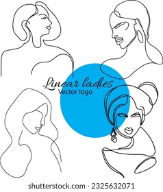 Fictional character. Continuous line, drawing of set faces and hairstyle, fashion concept, woman beauty minimalist, vector illustration for t-shirt, slogan design print graphics style
