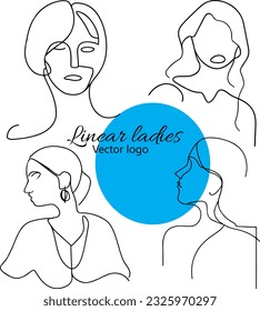 Fictional character. Continuous line, drawing of set faces and hairstyle, fashion concept, woman beauty minimalist, vector illustration for t-shirt, slogan design print graphics style