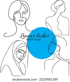 Fictional character. Continuous line, drawing of set faces and hairstyle, fashion concept, woman beauty minimalist, vector illustration for t-shirt, slogan design print graphics style