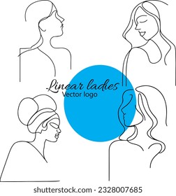 Fictional character. Continuous line, drawing of set faces and hairstyle, fashion concept, woman beauty minimalist, vector illustration for t-shirt, slogan design print graphics style