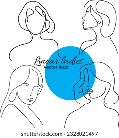 Fictional character. Continuous line, drawing of set faces and hairstyle, fashion concept, woman beauty minimalist, vector illustration for t-shirt, slogan design print graphics style