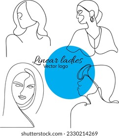 Fictional character. Continuous line, drawing of set faces and hairstyle, fashion concept, woman beauty minimalist, vector illustration for t-shirt, slogan design print graphics style