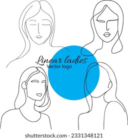 Fictional character. Continuous line, drawing of set faces and hairstyle, fashion concept, woman beauty minimalist, vector illustration for t-shirt, slogan design print graphics style