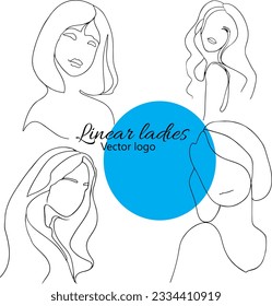 Fictional character. Continuous line, drawing of set faces and hairstyle, fashion concept, woman beauty minimalist, vector illustration for t-shirt, slogan design print graphics style