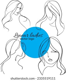 Fictional character. Continuous line, drawing of set faces and hairstyle, fashion concept, woman beauty minimalist, vector illustration for t-shirt, slogan design print graphics style