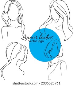 Fictional character. Continuous line, drawing of set faces and hairstyle, fashion concept, woman beauty minimalist, vector illustration for t-shirt, slogan design print graphics style