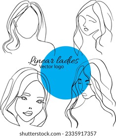 Fictional character. Continuous line, drawing of set faces and hairstyle, fashion concept, woman beauty minimalist, vector illustration for t-shirt, slogan design print graphics style