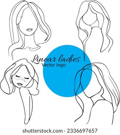 Fictional character. Continuous line, drawing of set faces and hairstyle, fashion concept, woman beauty minimalist, vector illustration for t-shirt, slogan design print graphics style