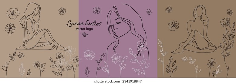 Fictional character. Continuous line, drawing of set faces and hairstyle, fashion concept, woman beauty minimalist, vector illustration for t-shirt, slogan design print graphics style