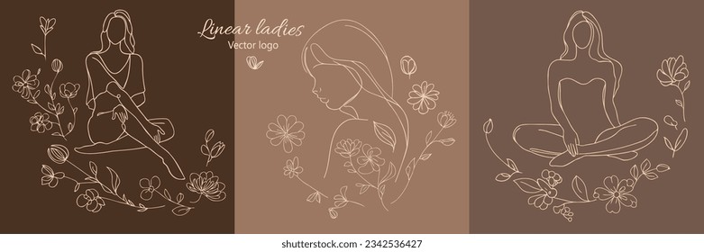 Fictional character. Continuous line, drawing of set faces and hairstyle, fashion concept, woman beauty minimalist, vector illustration for t-shirt, slogan design print graphics style