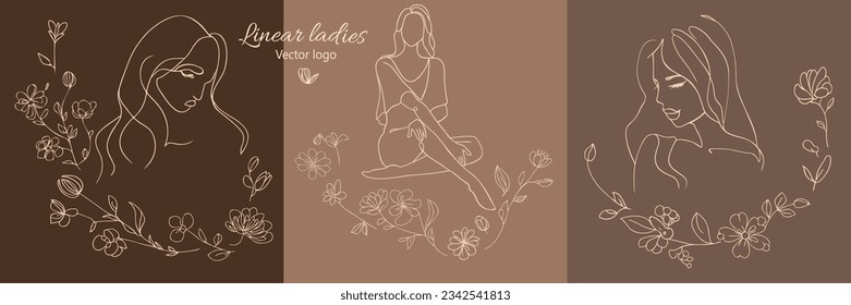 Fictional character. Continuous line, drawing of set faces and hairstyle, fashion concept, woman beauty minimalist, vector illustration for t-shirt, slogan design print graphics style