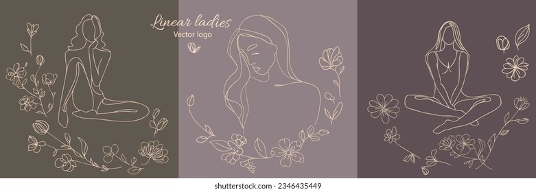 Fictional character. Continuous line, drawing of set faces and hairstyle, fashion concept, woman beauty minimalist, vector illustration for t-shirt, slogan design print graphics style