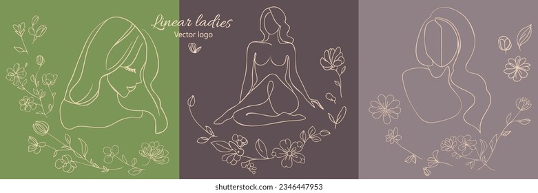 Fictional character. Continuous line, drawing of set faces and hairstyle, fashion concept, woman beauty minimalist, vector illustration for t-shirt, slogan design print graphics style