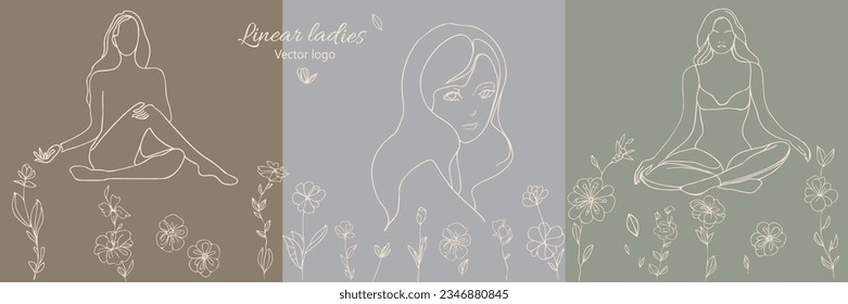 Fictional character. Continuous line, drawing of set faces and hairstyle, fashion concept, woman beauty minimalist, vector illustration for t-shirt, slogan design print graphics style