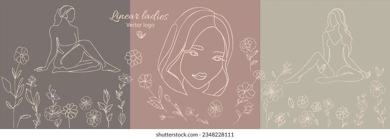 Fictional character. Continuous line, drawing of set faces and hairstyle, fashion concept, woman beauty minimalist, vector illustration for t-shirt, slogan design print graphics style