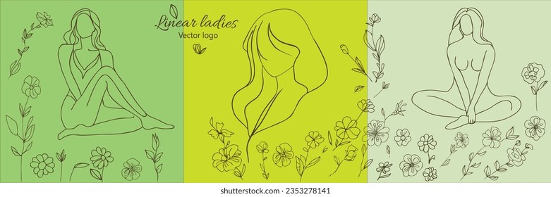 Fictional character. Continuous line, drawing of set faces and hairstyle, fashion concept, woman beauty minimalist, vector illustration for t-shirt, slogan design print graphics style