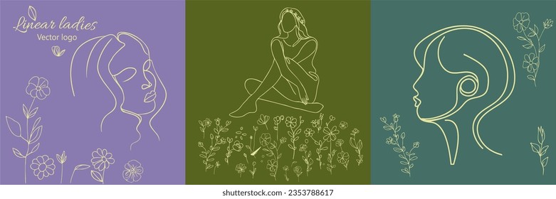 Carácter ficticio. Línea continua, dibujo de rostros y peinado, concepto de moda, mujer belleza minimalista, ilustración vectorial para camiseta, diseño de slogan estilo gráfico impreso