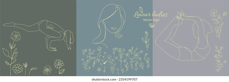 Fictional character. Continuous line, drawing of set faces and hairstyle, fashion concept, woman beauty minimalist, vector illustration for t-shirt, slogan design print graphics style