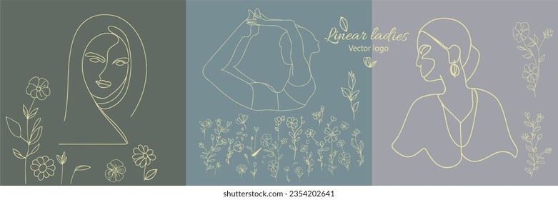 Fictional character. Continuous line, drawing of set faces and hairstyle, fashion concept, woman beauty minimalist, vector illustration for t-shirt, slogan design print graphics style