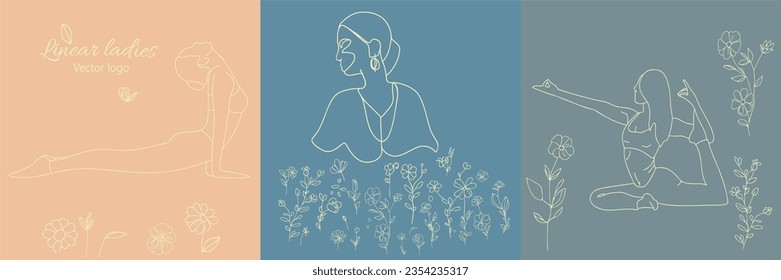 Fictional character. Continuous line, drawing of set faces and hairstyle, fashion concept, woman beauty minimalist, vector illustration for t-shirt, slogan design print graphics style
