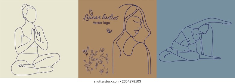 Fictional character. Continuous line, drawing of set faces and hairstyle, fashion concept, woman beauty minimalist, vector illustration for t-shirt, slogan design print graphics style