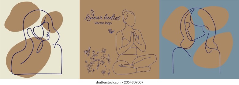 Carácter ficticio. Línea continua, dibujo de rostros y peinado, concepto de moda, mujer belleza minimalista, ilustración vectorial para camiseta, diseño de slogan estilo gráfico impreso