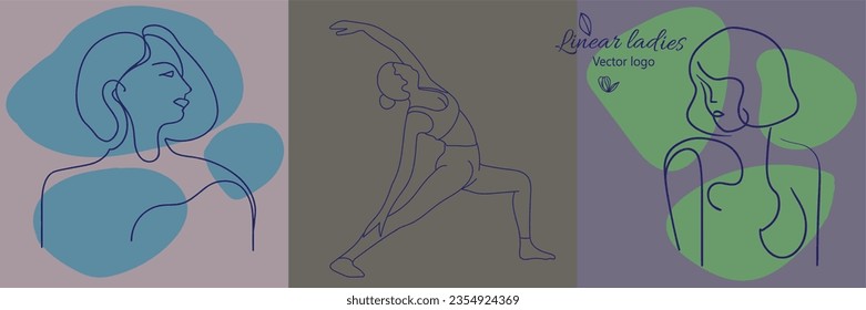 Fictional character. Continuous line, drawing of set faces and hairstyle, fashion concept, woman beauty minimalist, vector illustration for t-shirt, slogan design print graphics style