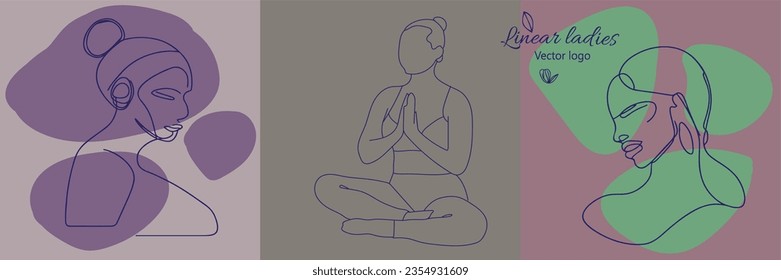 Fictional character. Continuous line, drawing of set faces and hairstyle, fashion concept, woman beauty minimalist, vector illustration for t-shirt, slogan design print graphics style