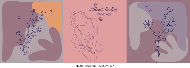 Fictional character. Continuous line, drawing of set faces and hairstyle, fashion concept, woman beauty minimalist, vector illustration for t-shirt, slogan design print graphics style
