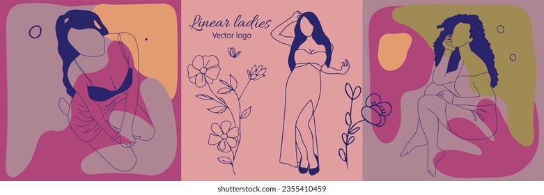 Fictional character. Continuous line, drawing of set faces and hairstyle, fashion concept, woman beauty minimalist, vector illustration for t-shirt, slogan design print graphics style