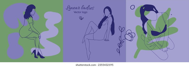 Fictional character. Continuous line, drawing of set faces and hairstyle, fashion concept, woman beauty minimalist, vector illustration for t-shirt, slogan design print graphics style
