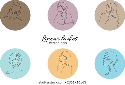 Bildzeichen Kontinuierliche Linie, Zeichnung von Gesichtern und Frisur, Modekonzept, weibliche Beauty-Minimalistin, Vektorgrafik für T-Shirt, Slogan-Design-Grafikstil