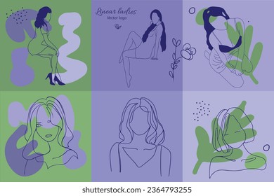 Carácter ficticio. Línea continua, dibujo de rostros y peinado, concepto de moda, mujer belleza minimalista, ilustración vectorial para camiseta, diseño de slogan estilo gráfico impreso