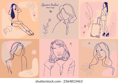 Carácter ficticio. Línea continua, dibujo de rostros y peinado, concepto de moda, mujer belleza minimalista, ilustración vectorial para camiseta, diseño de slogan estilo gráfico impreso