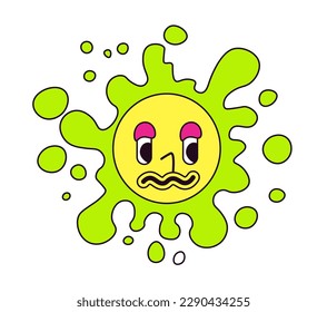 Fictional character resembling to sun, isolated colorful personage or childish drawing. Facial expression, eyes and mouth, rays and squiggles. Circle shape creature caricature. Vector in flat style