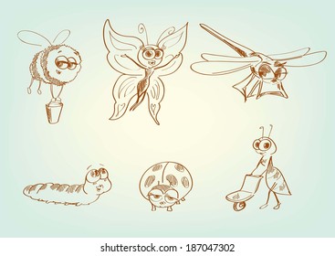 fictional fantastic characters.  set of vector sketches