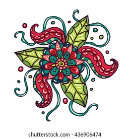 Fictional flowers with tentacles illustration on white background.