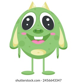 Monstruo bebé de ficción, divertido, verde con ojos grandes y una sonrisa agradable, para carteles, textiles para niños o Anuncios