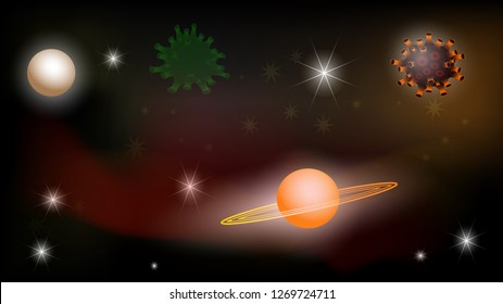 Fictional galaxy. Planets and stars, space background. vector illustration