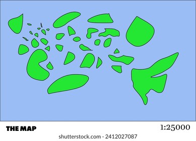 Fictional map of the world with green continents, blue ocean. Art map for banner, poster, print, cover or wall decoration. Imaginary world.