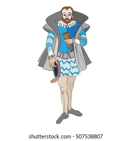 Fictional outfit inspired by a Renaissance costume, hand drawn cartoon illustration isolated on white