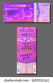 A fictional paper money project of the Bank of United North America with a face value of 25 golden dollars. Part seven EPS10