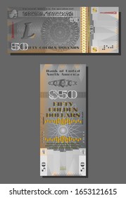 A fictional paper money project of the Bank of United North America with a face value of 50 golden dollars. Part eight EPS10