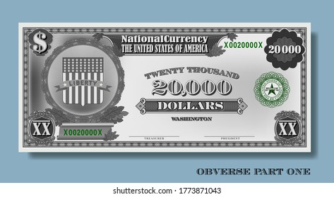 Fictional paper money USA 20000 dollars Gray obverse part one