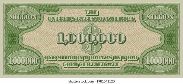 Fictional reverse of a gold certificate with a face value of 1,000,000 dollars. US paper money one million. Part two svg