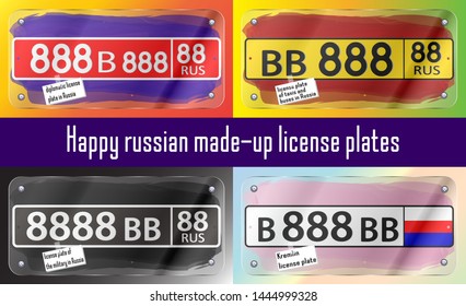 Fictional Russian state license plates of diplomats, taxi, military and Kremlin EPS10