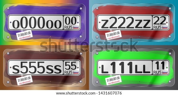 Fictional Russian state license plates for cars\
under transparent glass part one\
EPS10